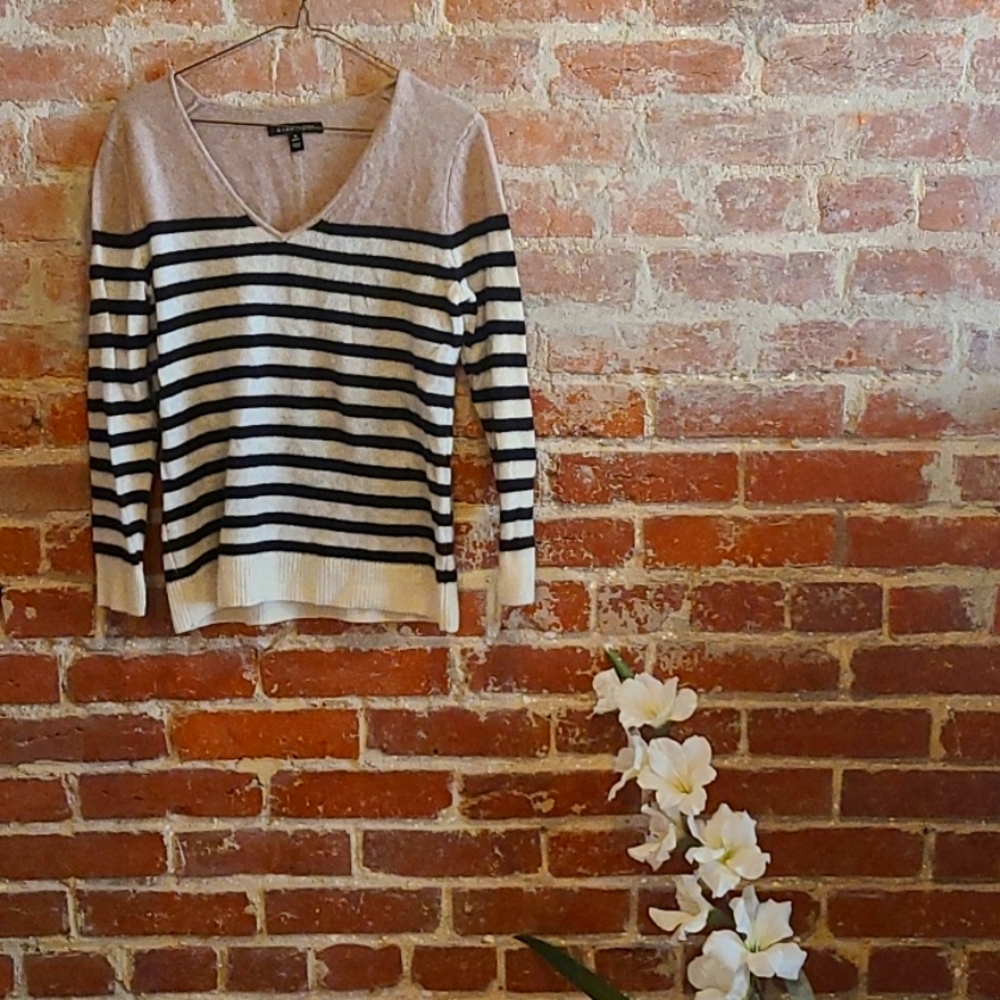 100% Cashmere Striped V neck Sweater